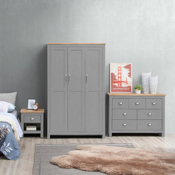 Leigh Grey 3 Piece Bedroom Furniture Set | Grey | Self Assembly