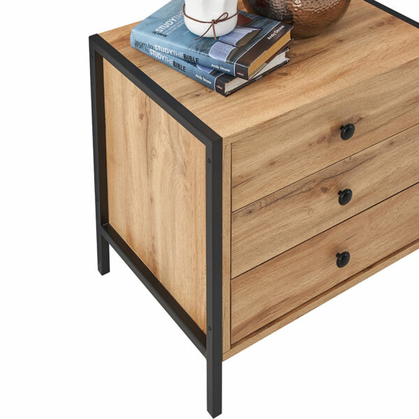 Mersey Nightstand with 3 Drawers | Wotan Oak | Bedside Table | Self Assembly