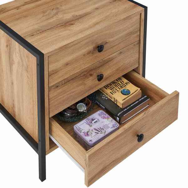 Mersey Nightstand with 3 Drawers | Wotan Oak | Bedside Table | Self Assembly