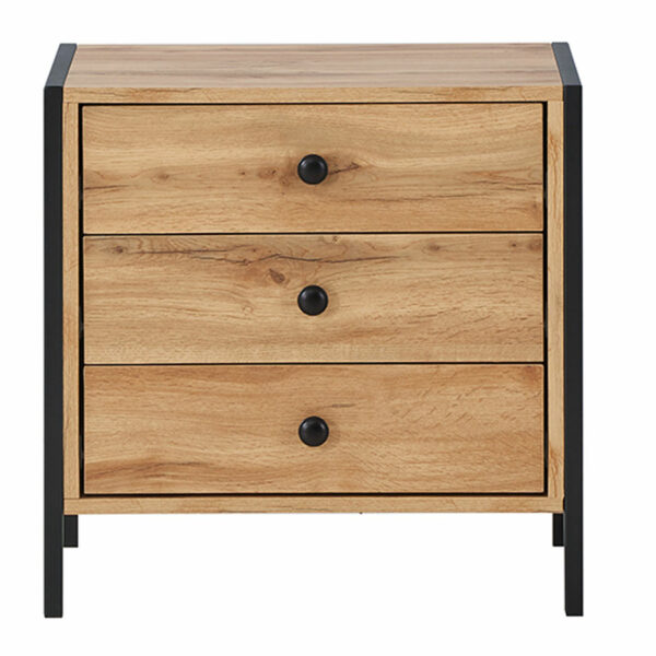 Mersey Nightstand with 3 Drawers | Wotan Oak | Bedside Table | Self Assembly