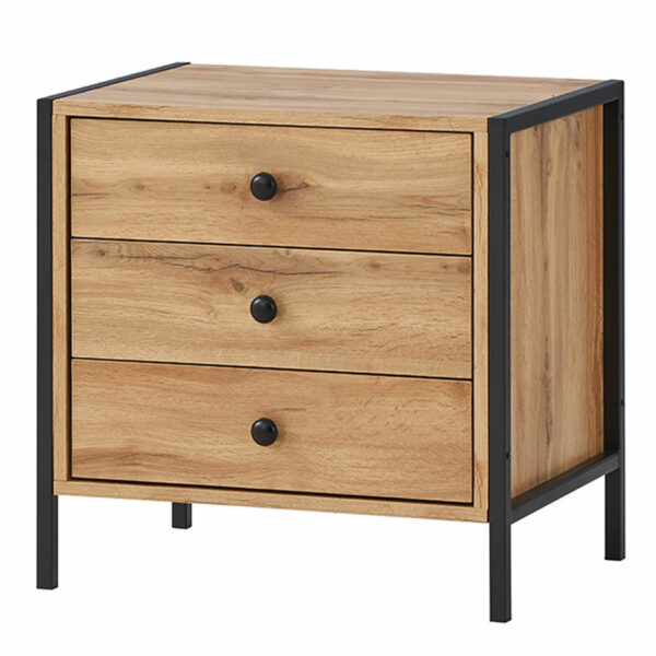 Mersey Nightstand with 3 Drawers | Wotan Oak | Bedside Table | Self Assembly