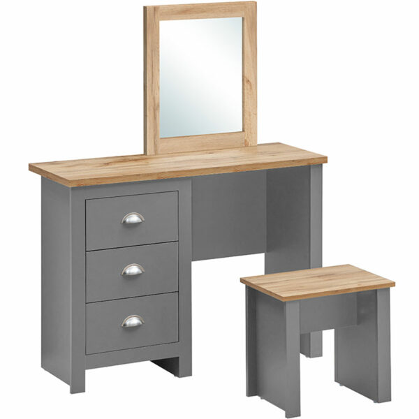 Leigh Grey 3 Drawer Dressing Table Set | Grey | Self Assembly
