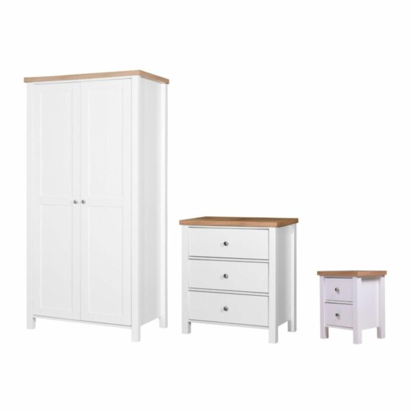 Glastonbury 3 Piece Bedroom Set with 3 Drawer Chest | White | Self Assembly