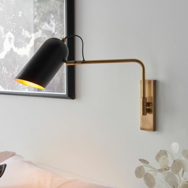 Navren Wall Light | Antique Brass & Matt Black | Adjustable