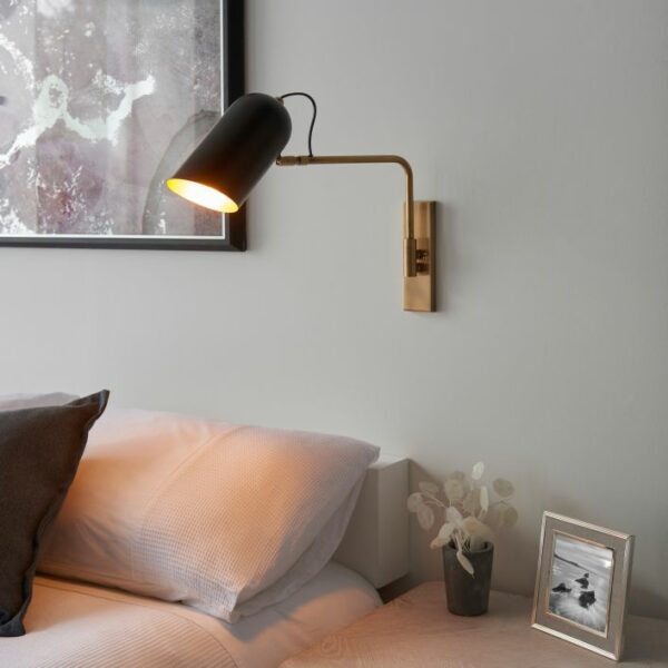 Navren Wall Light | Antique Brass & Matt Black | Adjustable