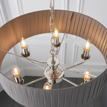 Silver Highcere 6 Light Pleated Pendant | Charcoal | Nickel