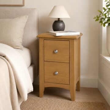 Tiree Oak 2 Drawer Small Nightstand | Bedside Table | Assembled