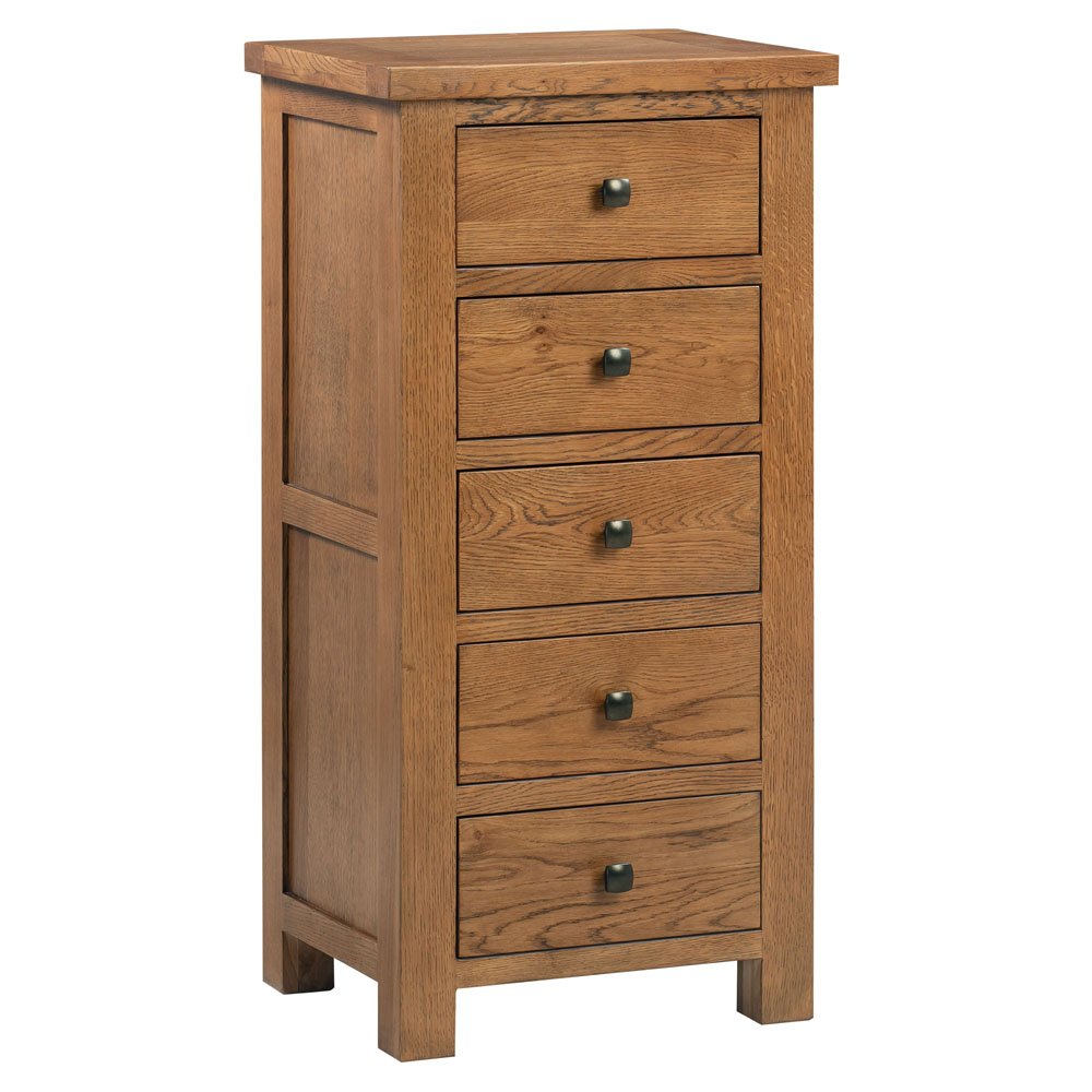 Wynyard Rustic 5 Drawer Tall Chest Oak World