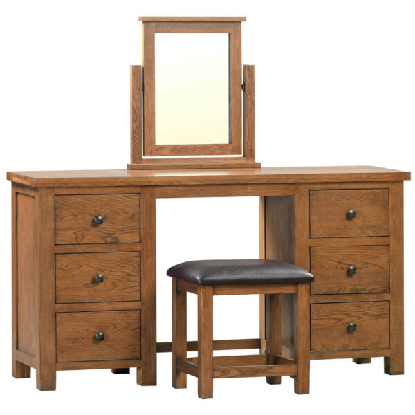 Wynyard Rustic Double Pedestal Dressing Table + Stool Oak World