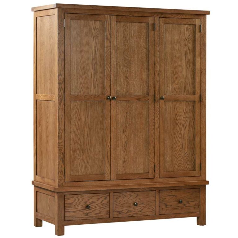 Wynyard Rustic Triple Wardrobe With 3 Drawers | Oak World