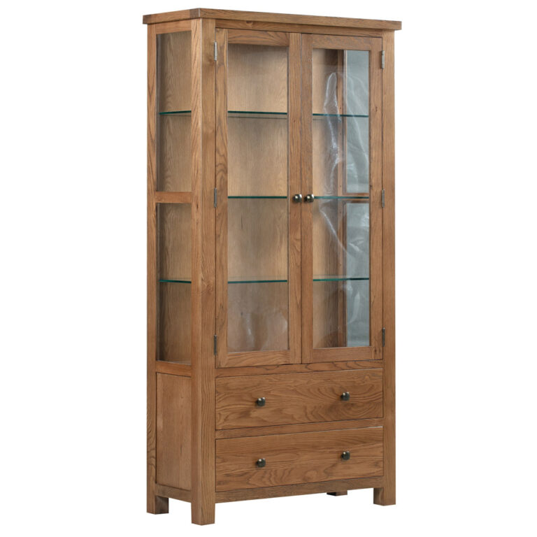 Wynyard Rustic Display With Glass Doors & Sides Oak World