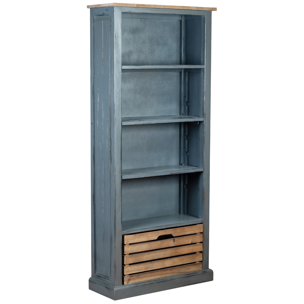 Aberdeen Blue Painted Bookcase with Crate Drawer Oak World