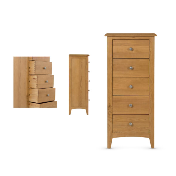 Tiree Oak 5 Drawer Narrow Chest