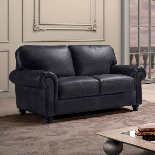 Portofino 2 Seat Italian Leather Sofa | Old Art Black