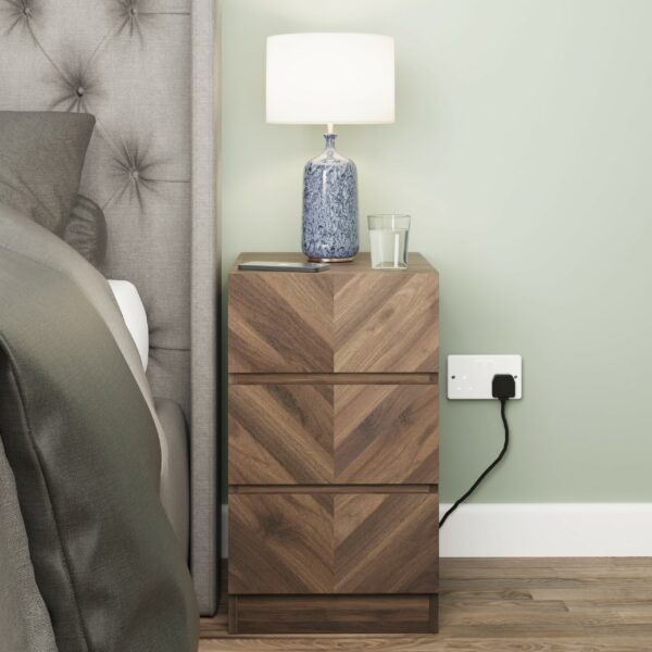 Phoenix 3 Drawer Bedside Table | Royal Walnut | Self Assembly