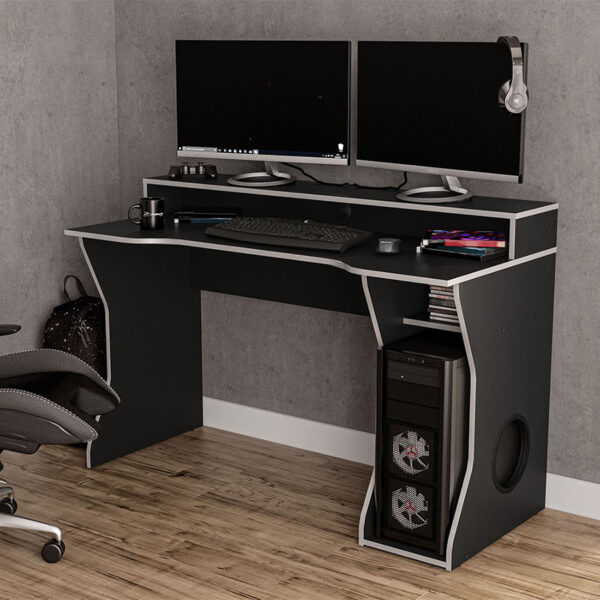 Enzo Gaming Computer Desk | Black & Blue | Oak World