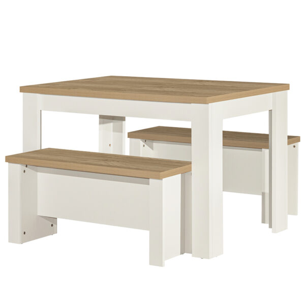Cullercoats Cream Dining Table & Bench Set | Cream & Oak