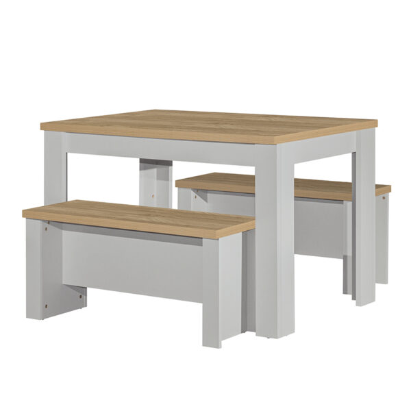 Cullercoats Grey Dining Table & Bench Set | Grey & Oak | Clearance