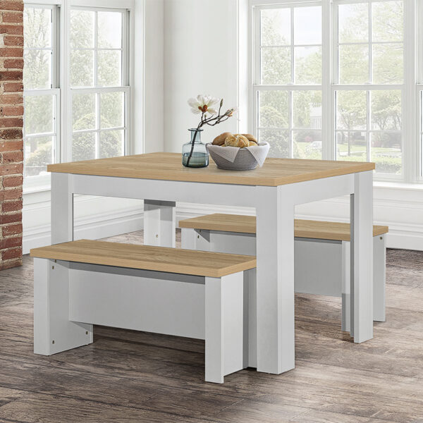 Cullercoats Grey Dining Table & Bench Set | Grey & Oak | Clearance