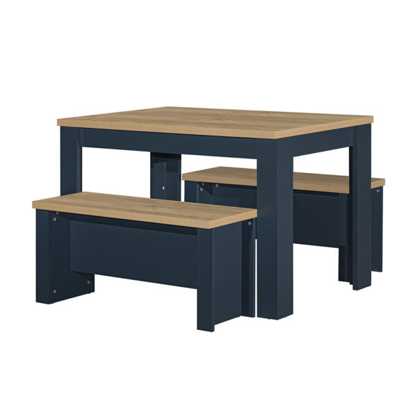Cullercoats Blue Dining Table & Bench Set | Navy Blue & Oak