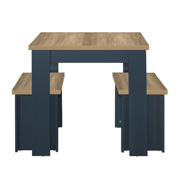 Cullercoats Blue Dining Table & Bench Set | Navy Blue & Oak