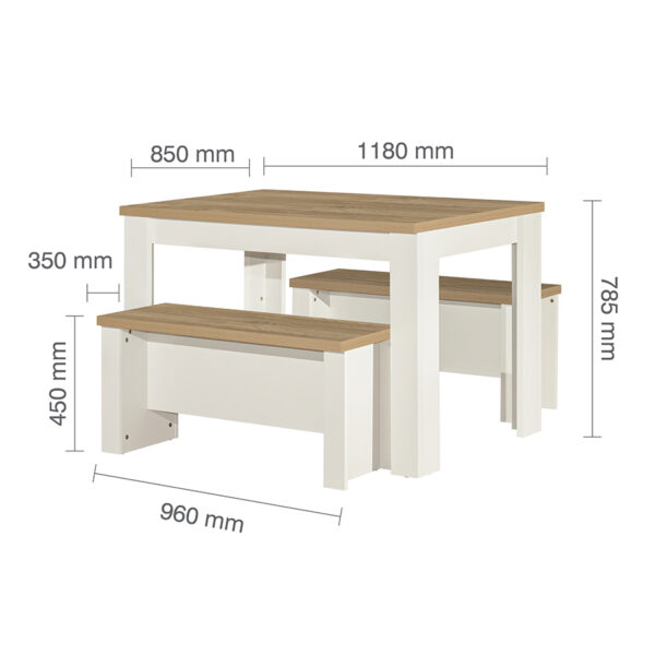Cullercoats Cream Dining Table & Bench Set | Cream & Oak