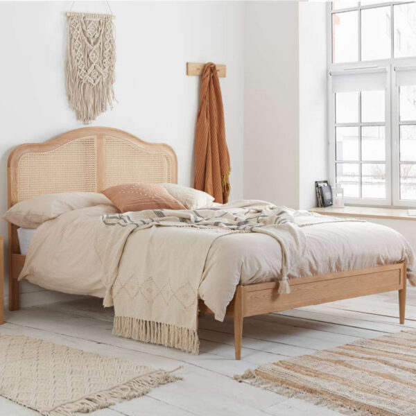 Leonie Double Rattan Bed | Oak