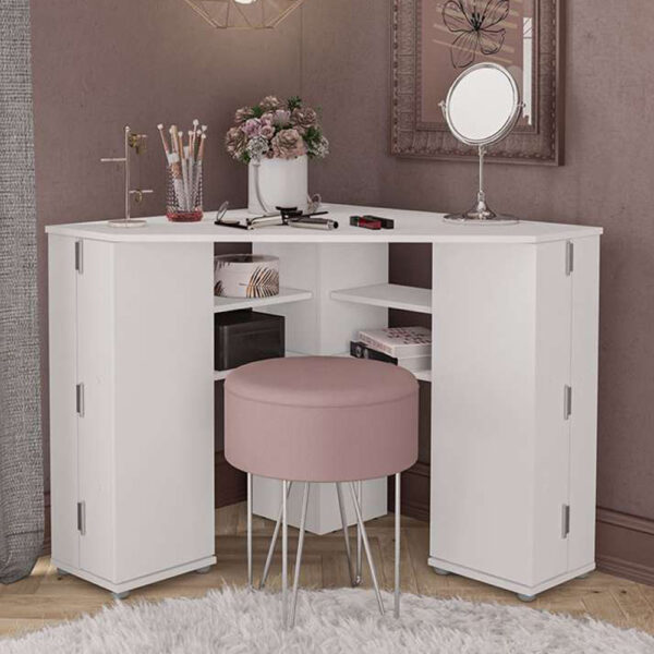 Olivia Corner Dressing Table With Storage | White