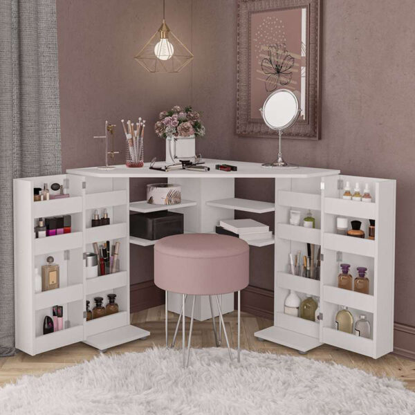 Olivia Corner Dressing Table With Storage | White