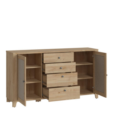 Spire 2 Door 4 Drawer Sideboard | Rattan | Oak Finish