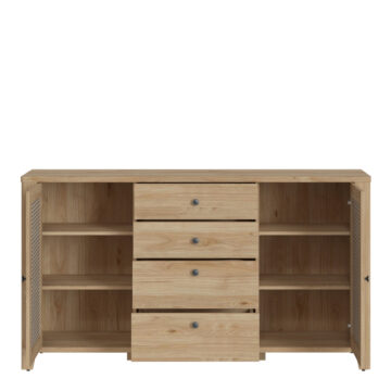Spire 2 Door 4 Drawer Sideboard | Rattan | Oak Finish