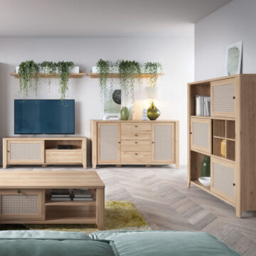 Spire 2 Door 4 Drawer Sideboard | Rattan | Oak Finish