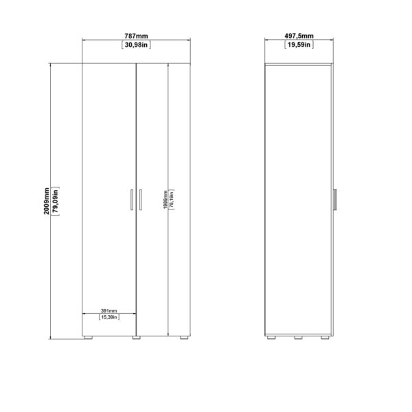 Rossi Wardrobe with 2 Doors | Black | Self Assembly