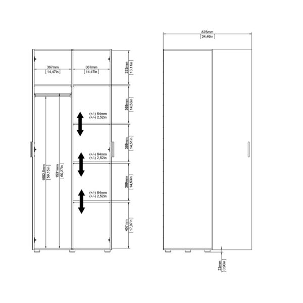 Rossi Wardrobe with 2 Doors | Black | Self Assembly