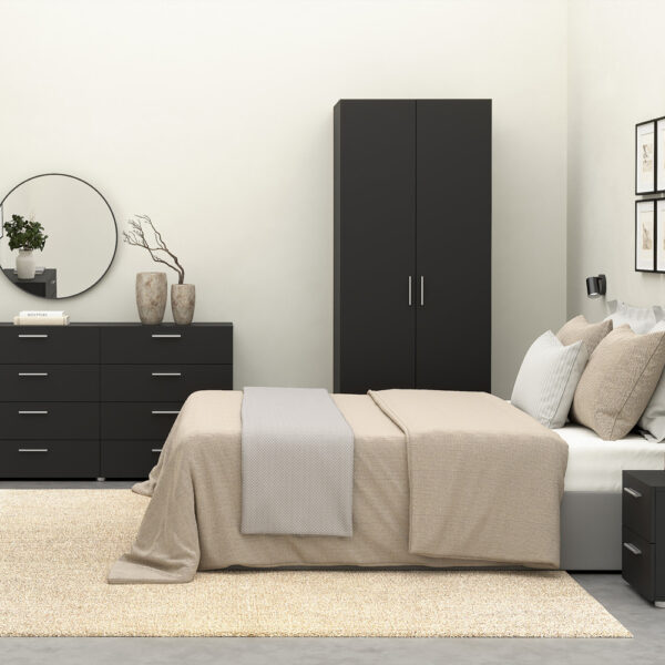 Rossi Wardrobe with 2 Doors | Black | Self Assembly