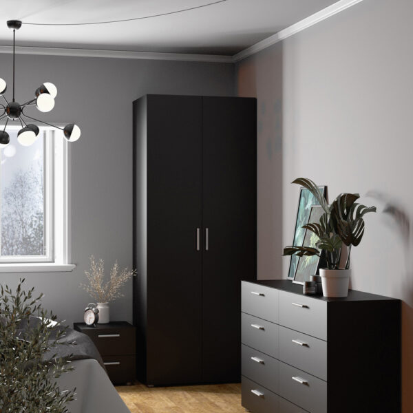Rossi Wardrobe with 2 Doors | Black | Self Assembly