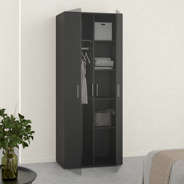 Rossi Wardrobe with 2 Doors | Black | Self Assembly