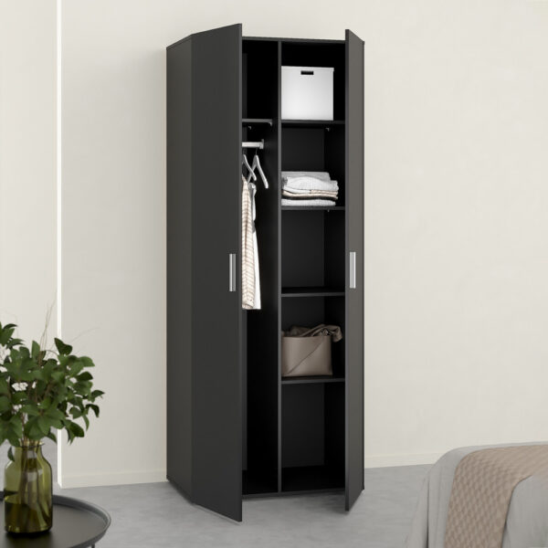 Rossi Wardrobe with 2 Doors | Black | Self Assembly
