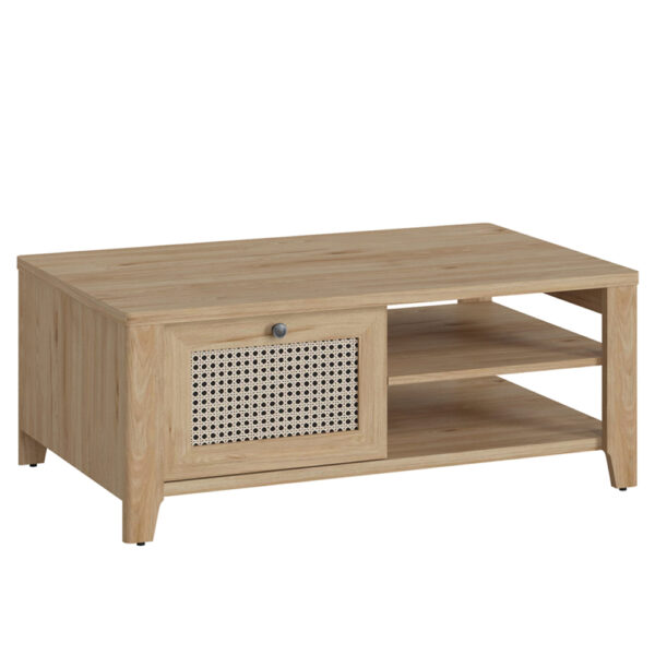 Spire Coffee Table with 1 Drawer | Oak & Rattan Effect | Self Assembly