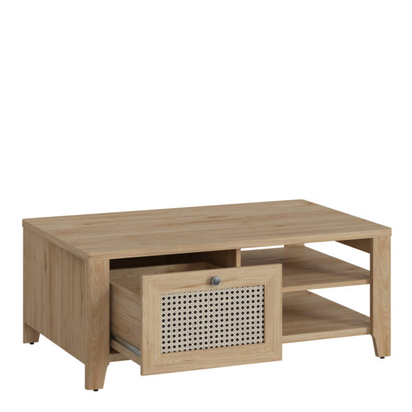 Spire Coffee Table with 1 Drawer | Oak & Rattan Effect | Self Assembly