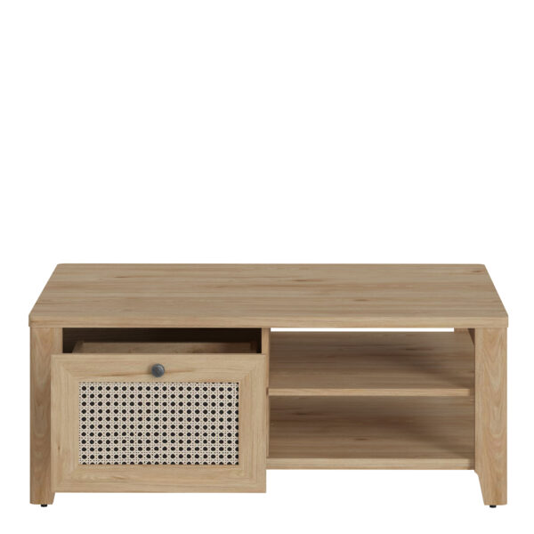 Spire Coffee Table with 1 Drawer | Oak & Rattan Effect | Self Assembly