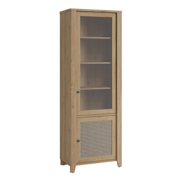 Spire 2 Door Display Cabinet | Oak & Rattan Effect | Self Assembly