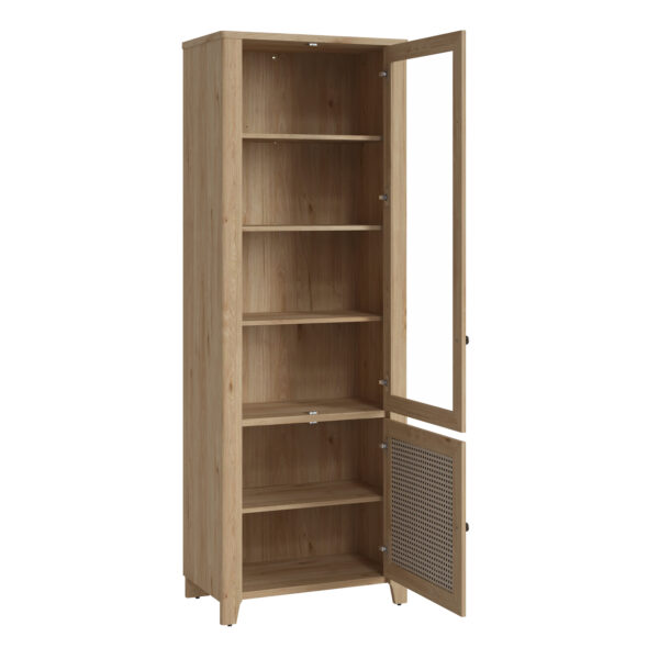 Spire 2 Door Display Cabinet | Oak & Rattan Effect | Self Assembly