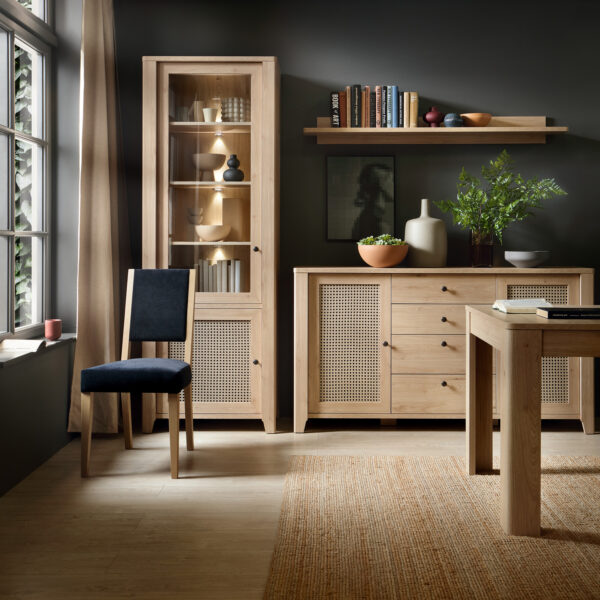 Spire 2 Door Display Cabinet | Oak & Rattan Effect | Self Assembly