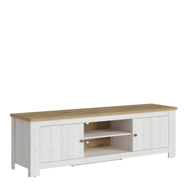 White Pelham 2 Door Wide TV Unit | Larch Sibiu and Oak | Self Assembly