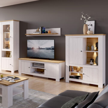 Pelham White 2 Door TV Unit 189cm | Larch Sibiu and Oak Finish