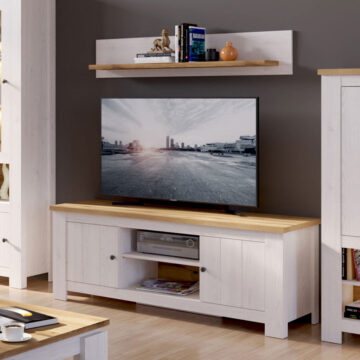 White Pelham 2 Door Wide TV Unit | Larch Sibiu and Oak | Self Assembly