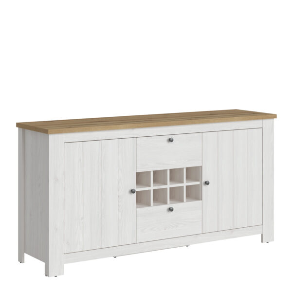 White Pelham 2 Door 2 Drawer Sideboard with Wine Rack | Larch Sibiu and Oak | Self Assembly