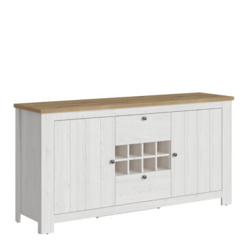 White Pelham 2 Door 2 Drawer Sideboard with Wine Rack | Larch Sibiu and Oak | Self Assembly