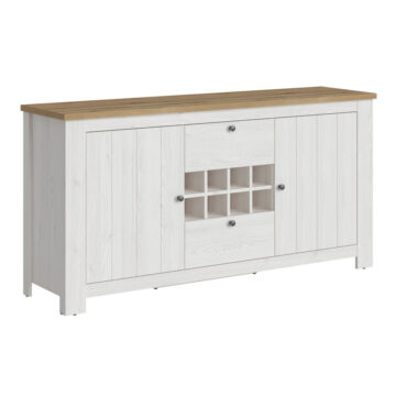 White Pelham 2 Door 2 Drawer Sideboard with Wine Rack | Larch Sibiu and Oak | Self Assembly